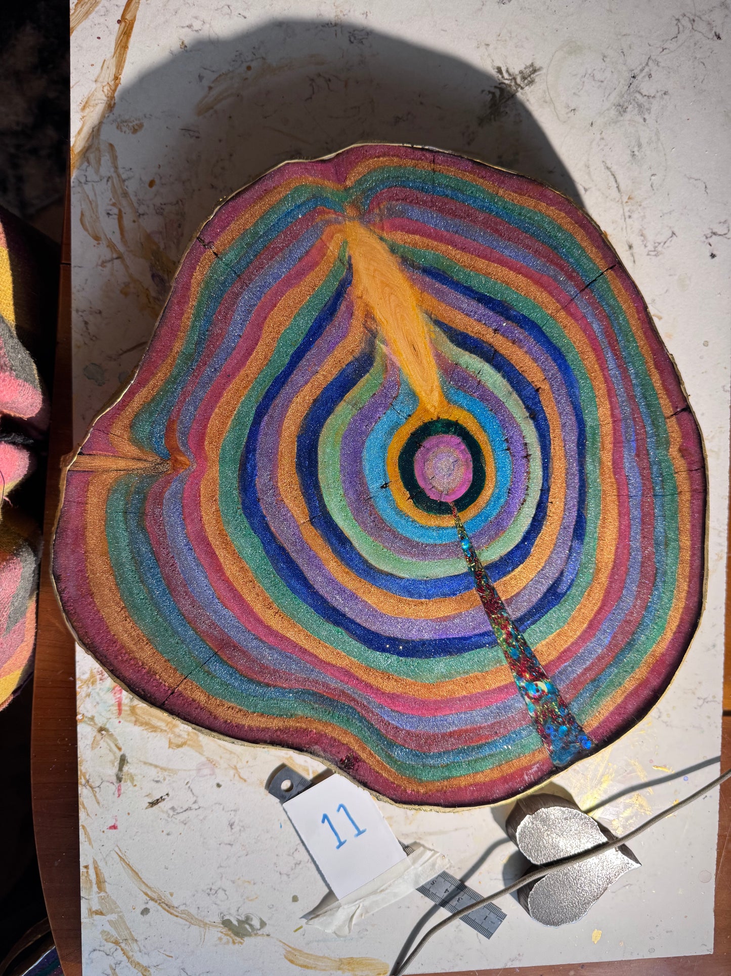 Large wooden epoxied plinth table centrepiece