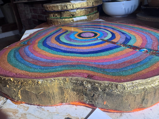 Large wooden epoxied plinth table centrepiece