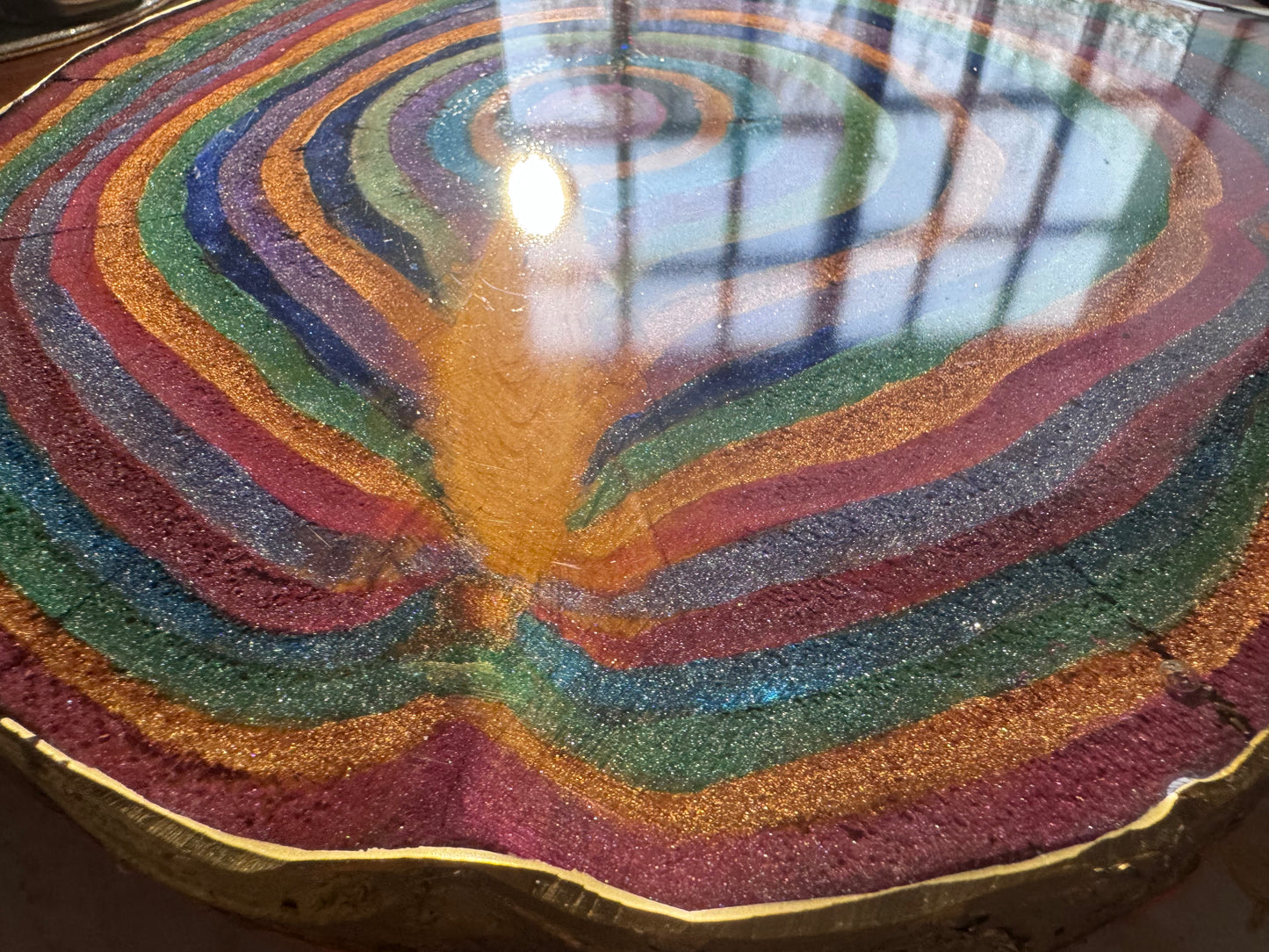 Large wooden epoxied plinth table centrepiece