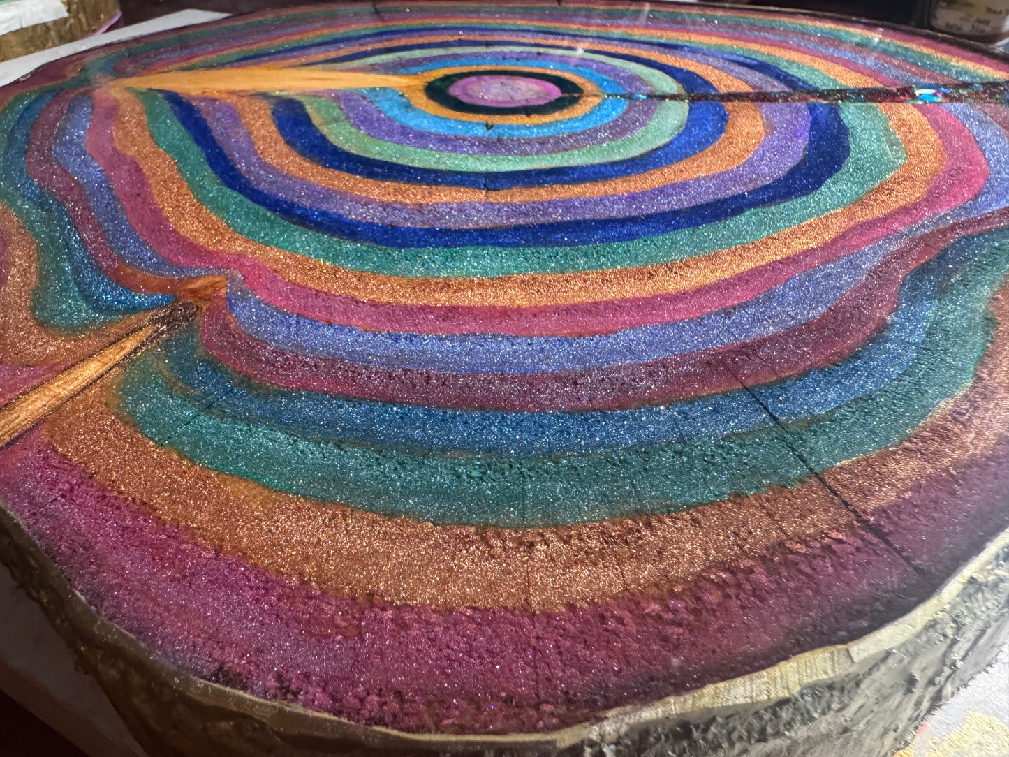 Large wooden epoxied plinth table centrepiece