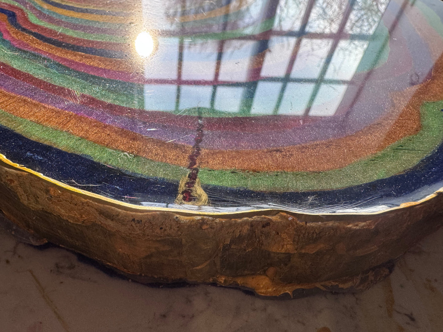 Large wooden epoxied plinth table centrepiece