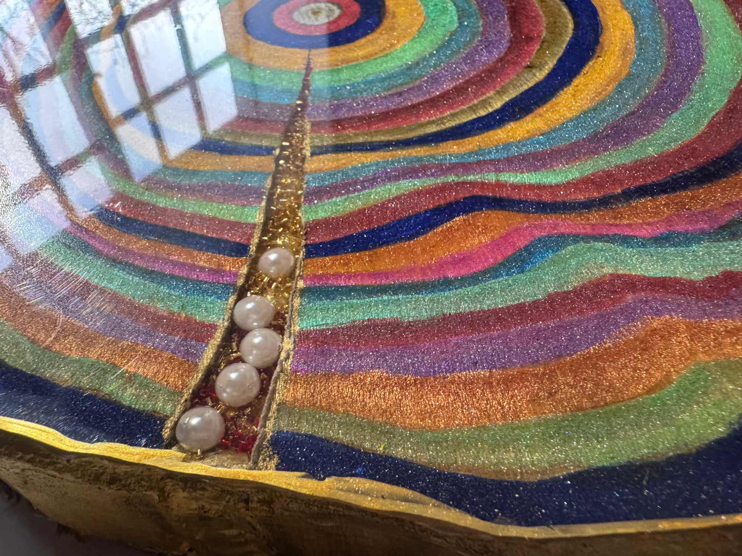 Large wooden epoxied plinth table centrepiece