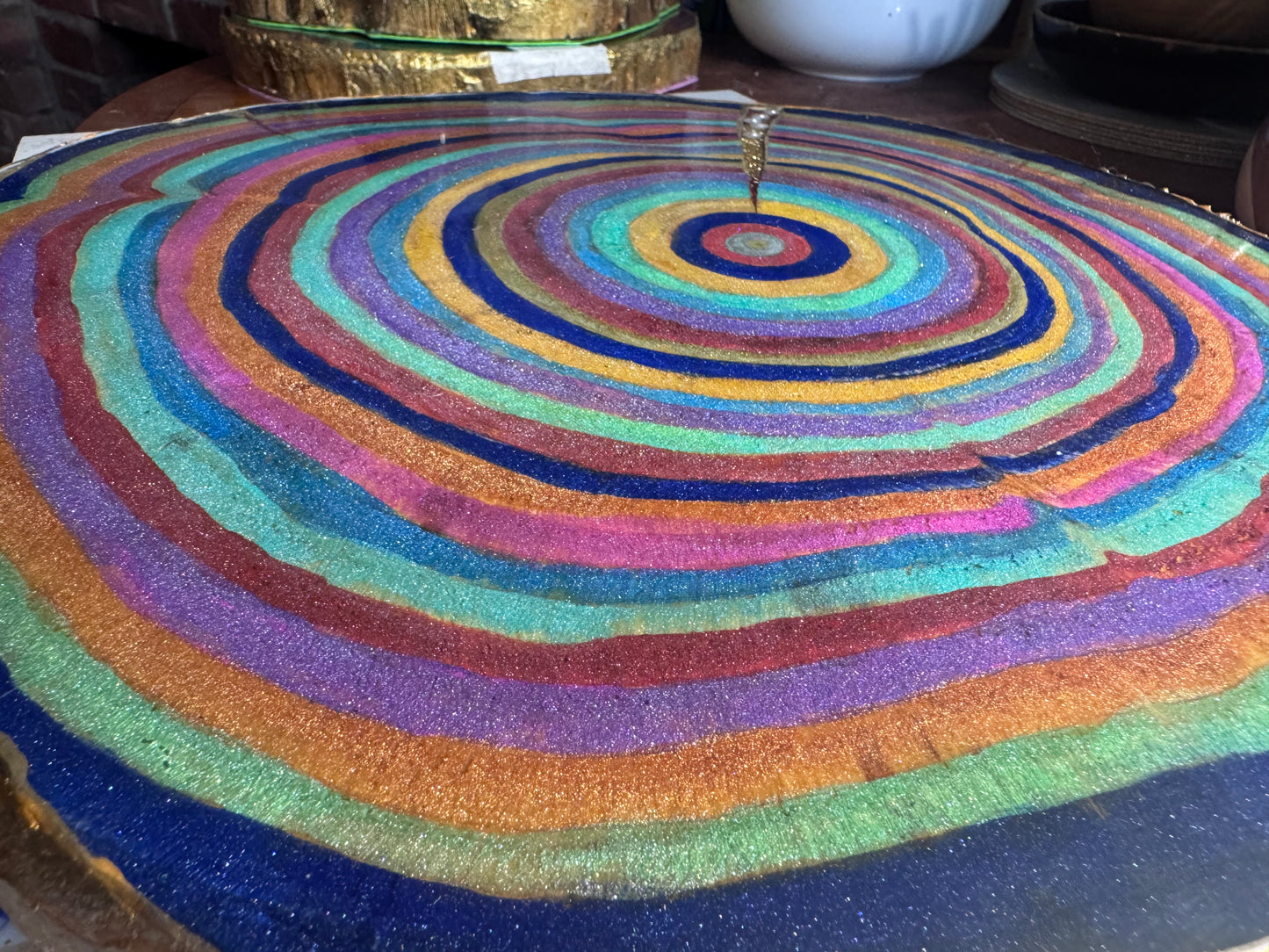 Large wooden epoxied plinth table centrepiece