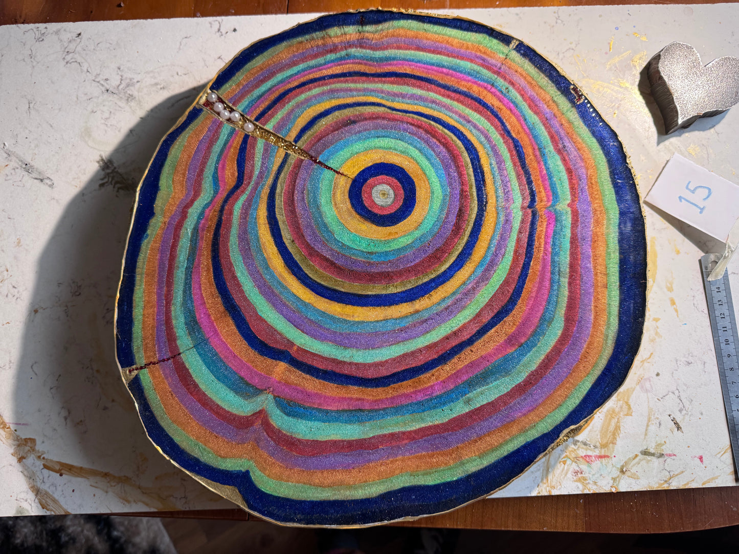 Large wooden epoxied plinth table centrepiece