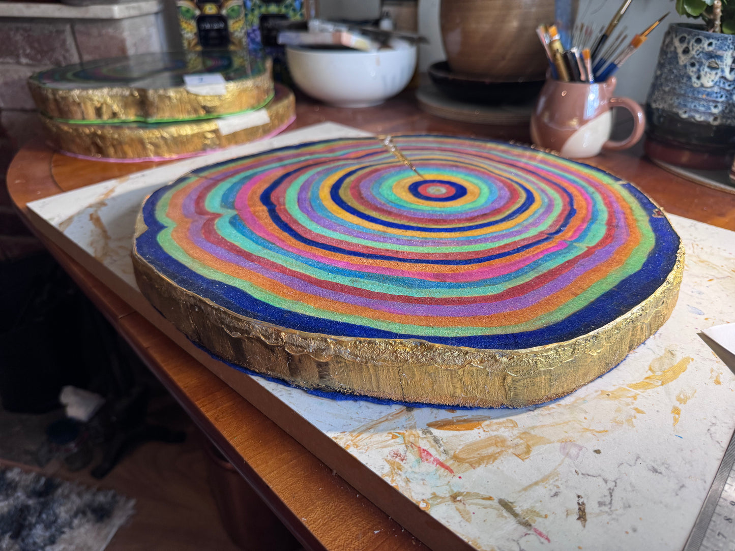 Large wooden epoxied plinth table centrepiece