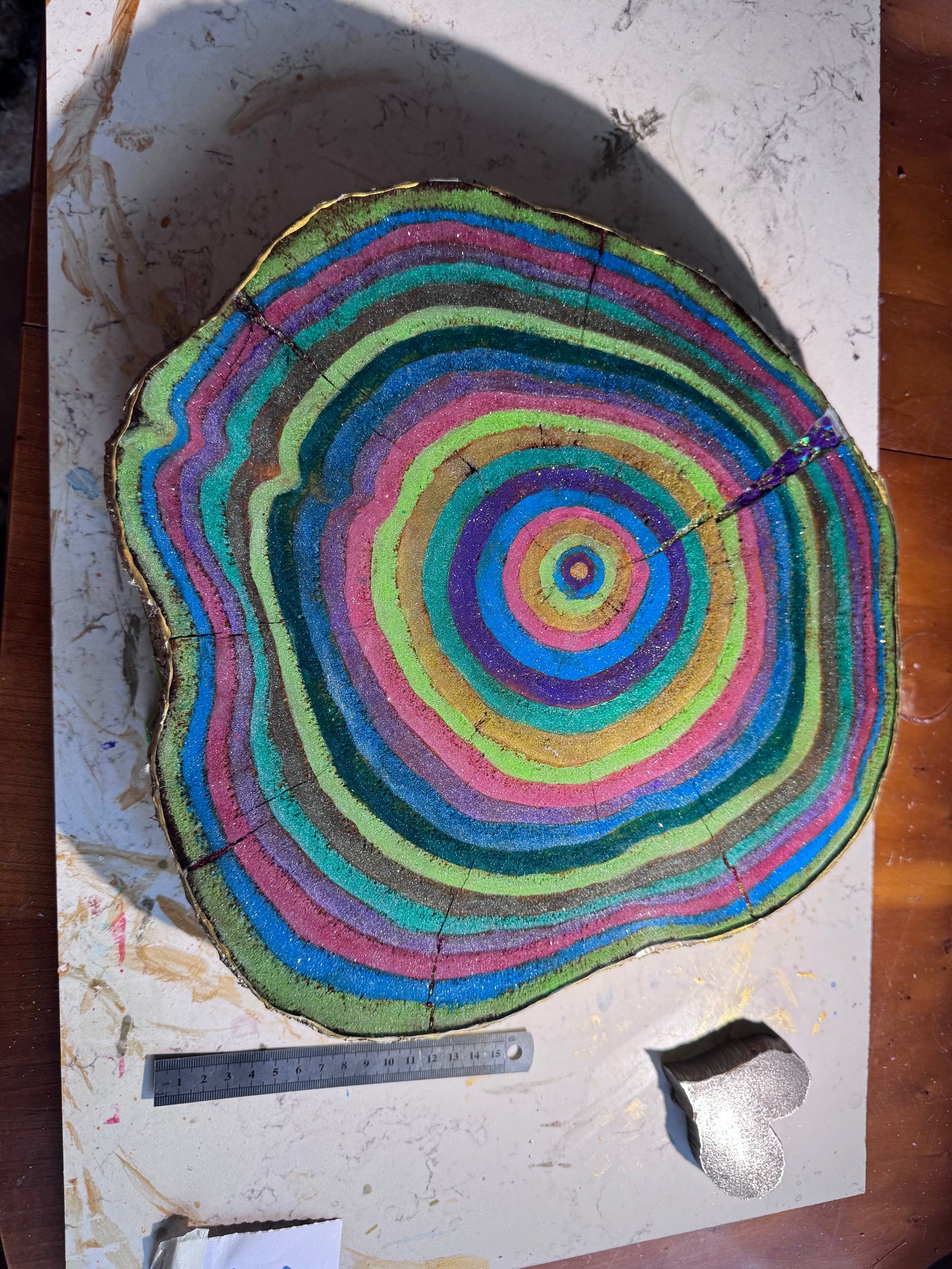 Large wooden epoxied plinth table centrepiece