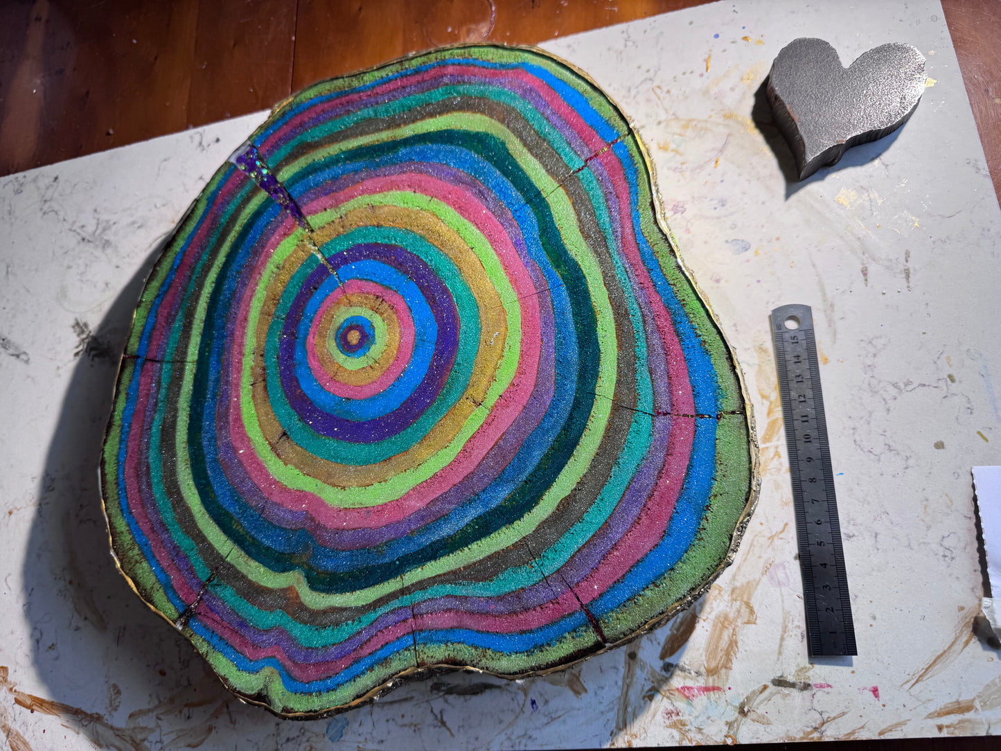 Large wooden epoxied plinth table centrepiece