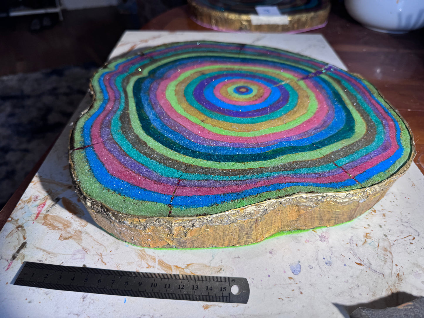 Large wooden epoxied plinth table centrepiece