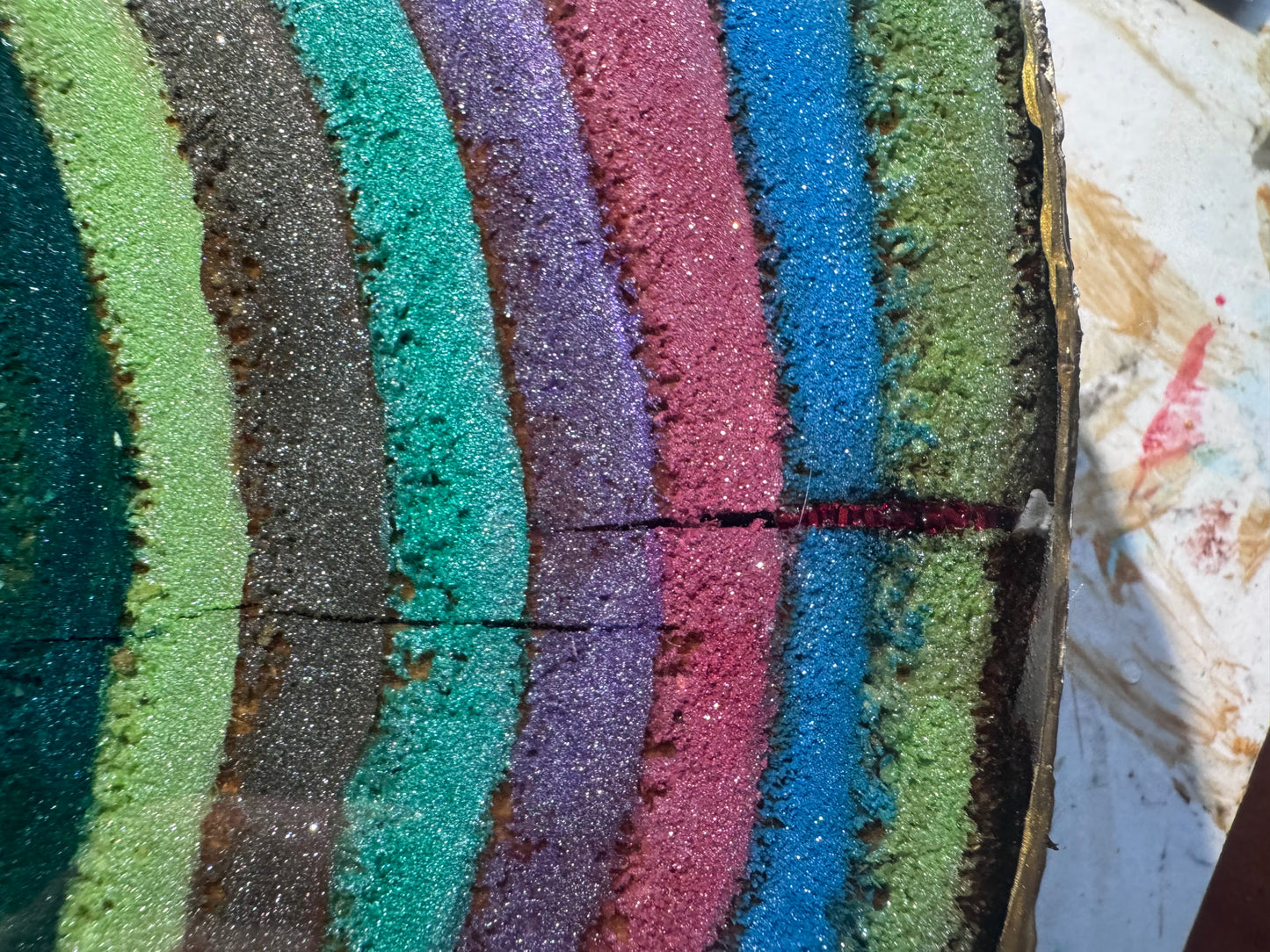 Large wooden epoxied plinth table centrepiece