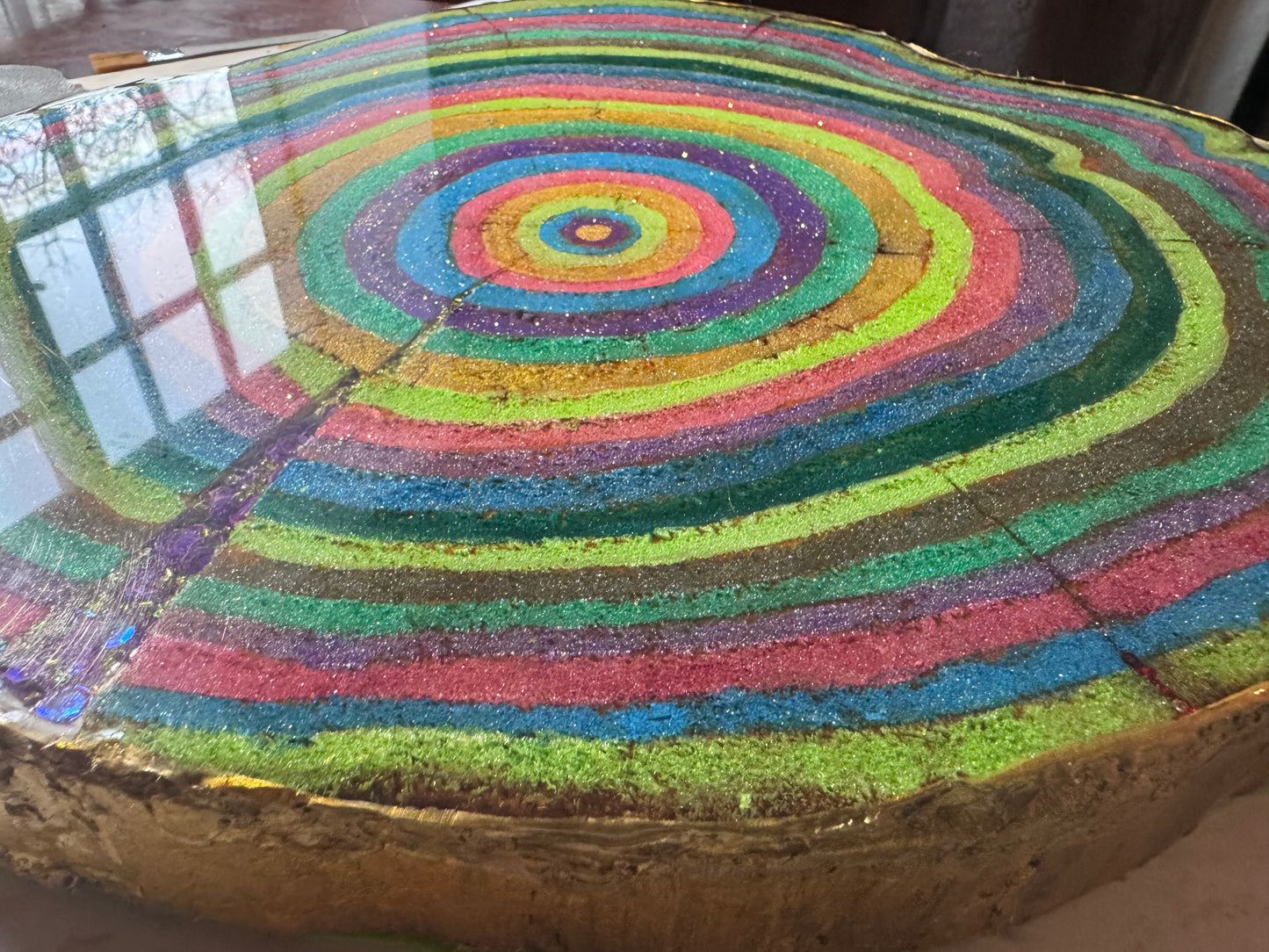 Large wooden epoxied plinth table centrepiece