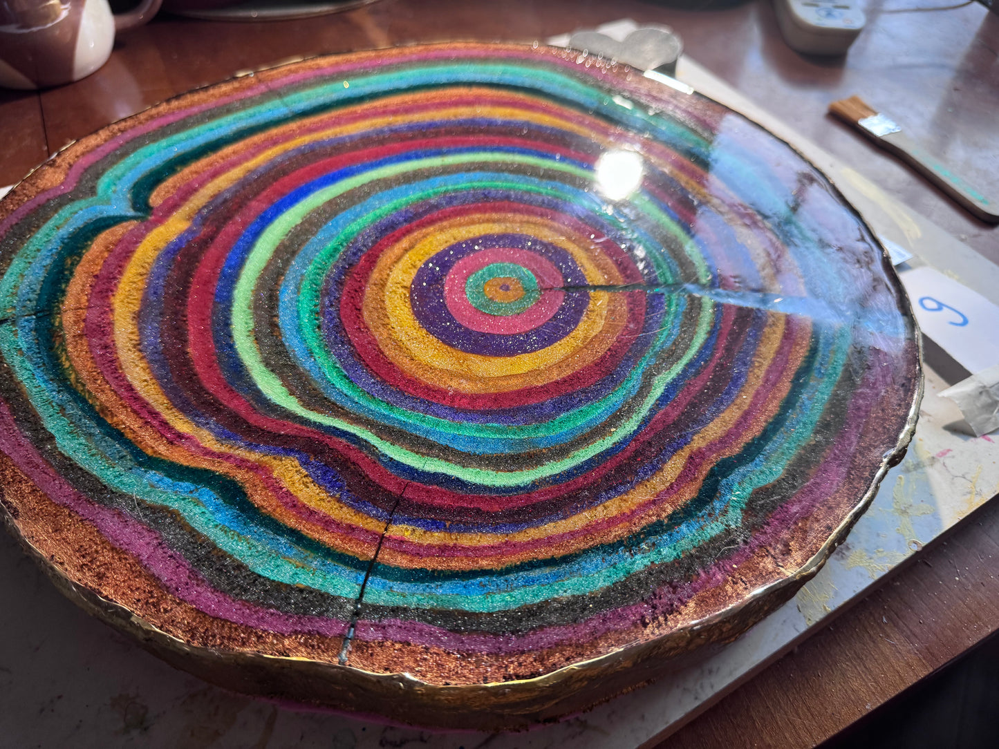 Large wooden epoxied plinth table centrepiece