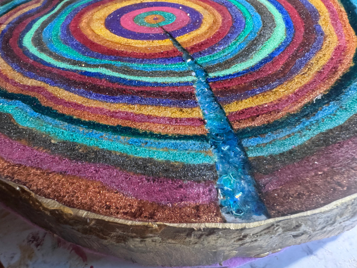 Large wooden epoxied plinth table centrepiece