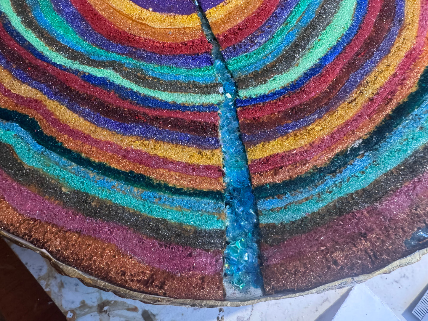 Large wooden epoxied plinth table centrepiece