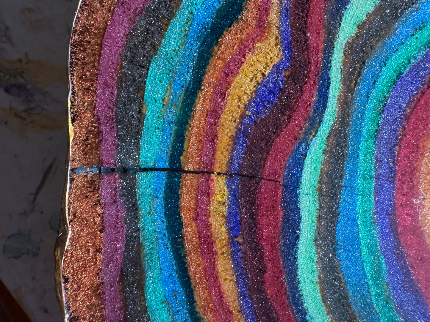 Large wooden epoxied plinth table centrepiece