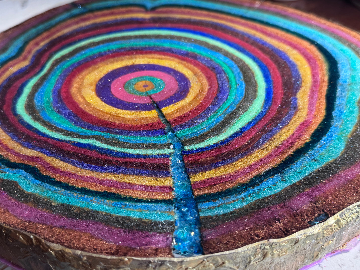 Large wooden epoxied plinth table centrepiece