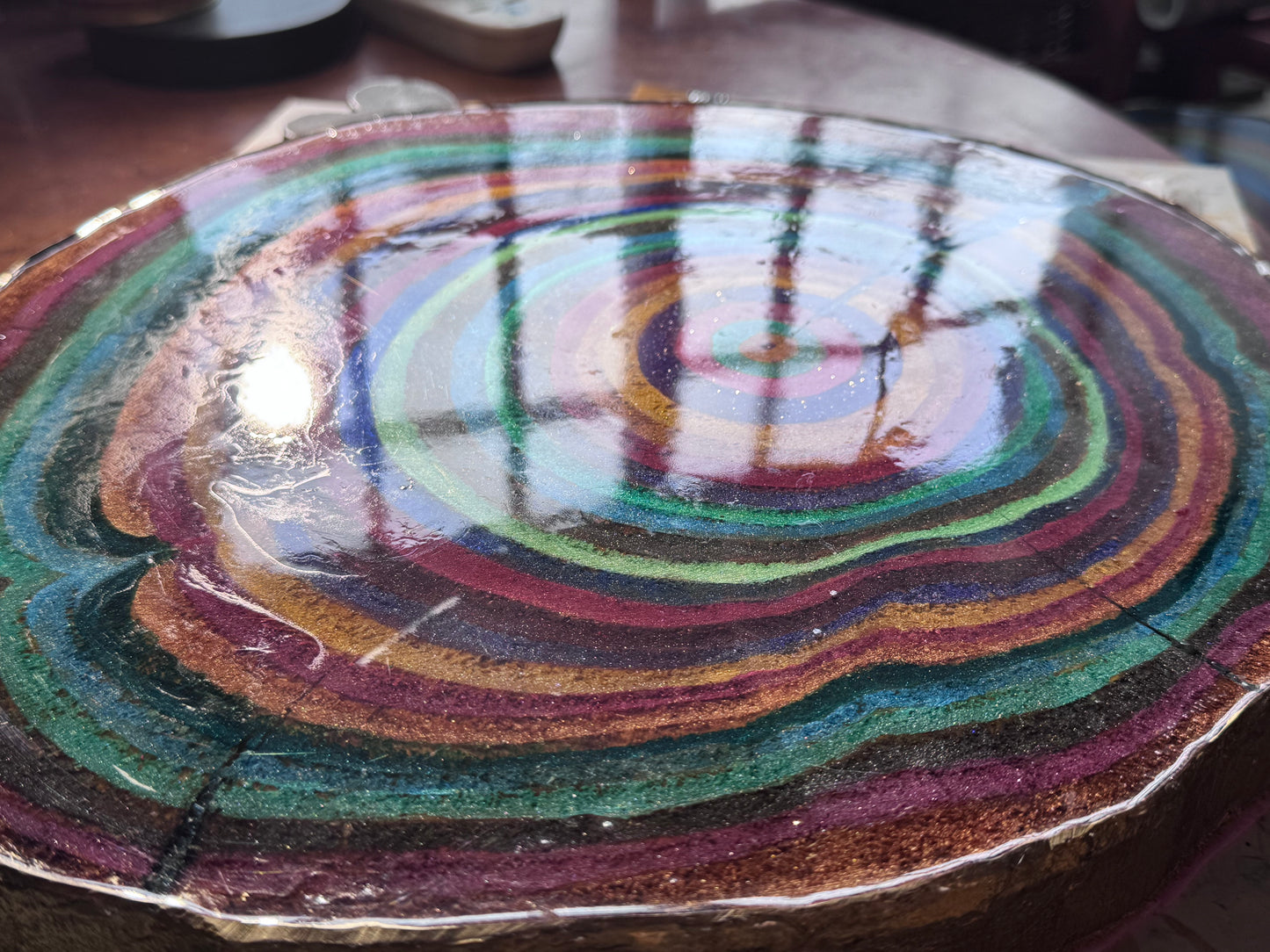 Large wooden epoxied plinth table centrepiece