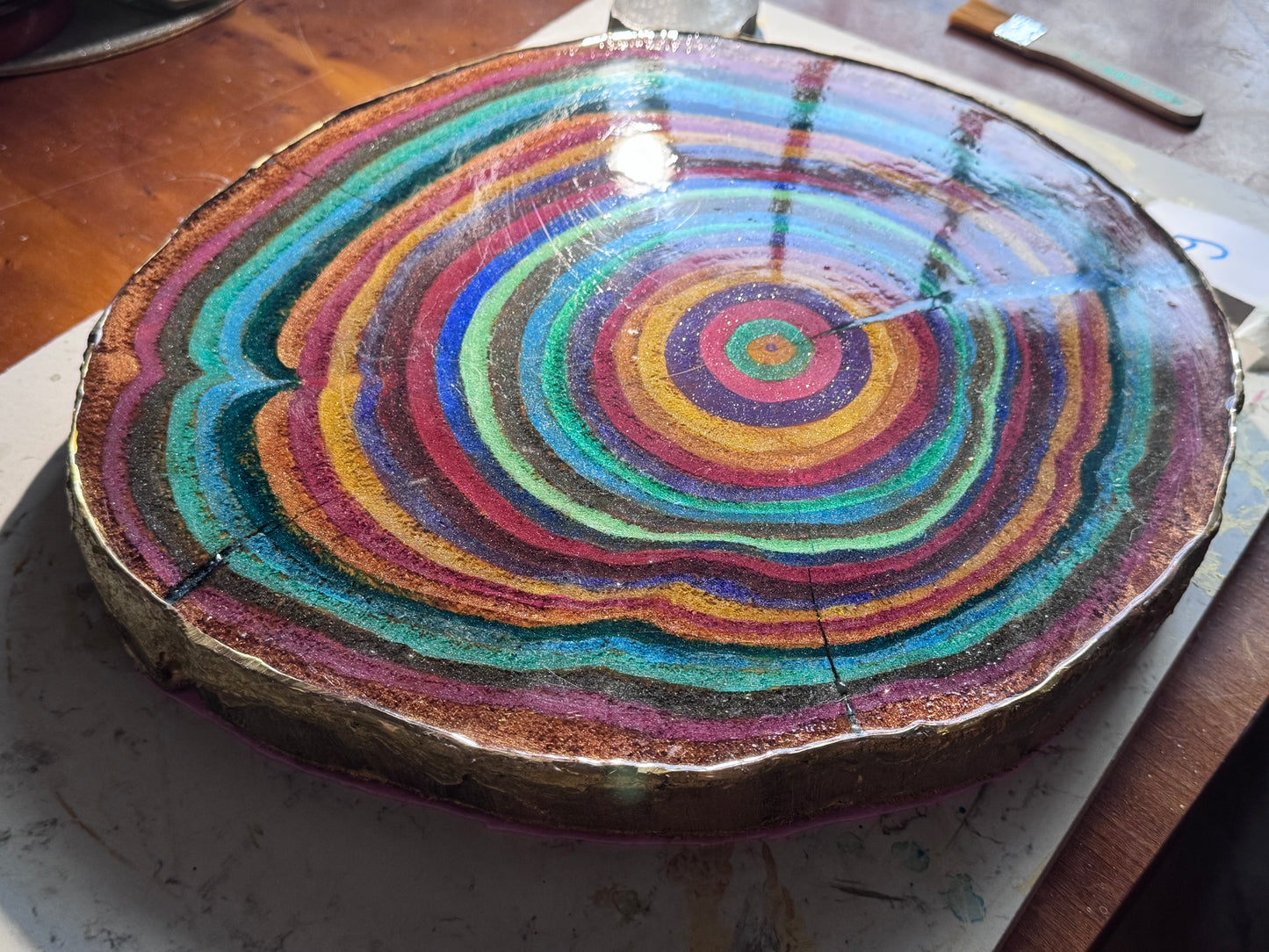 Large wooden epoxied plinth table centrepiece