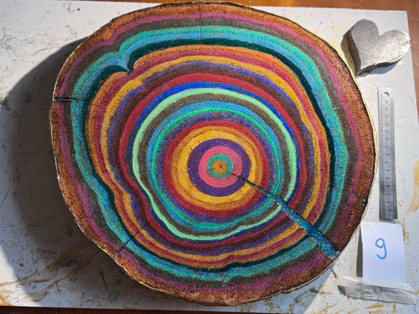 Large wooden epoxied plinth table centrepiece